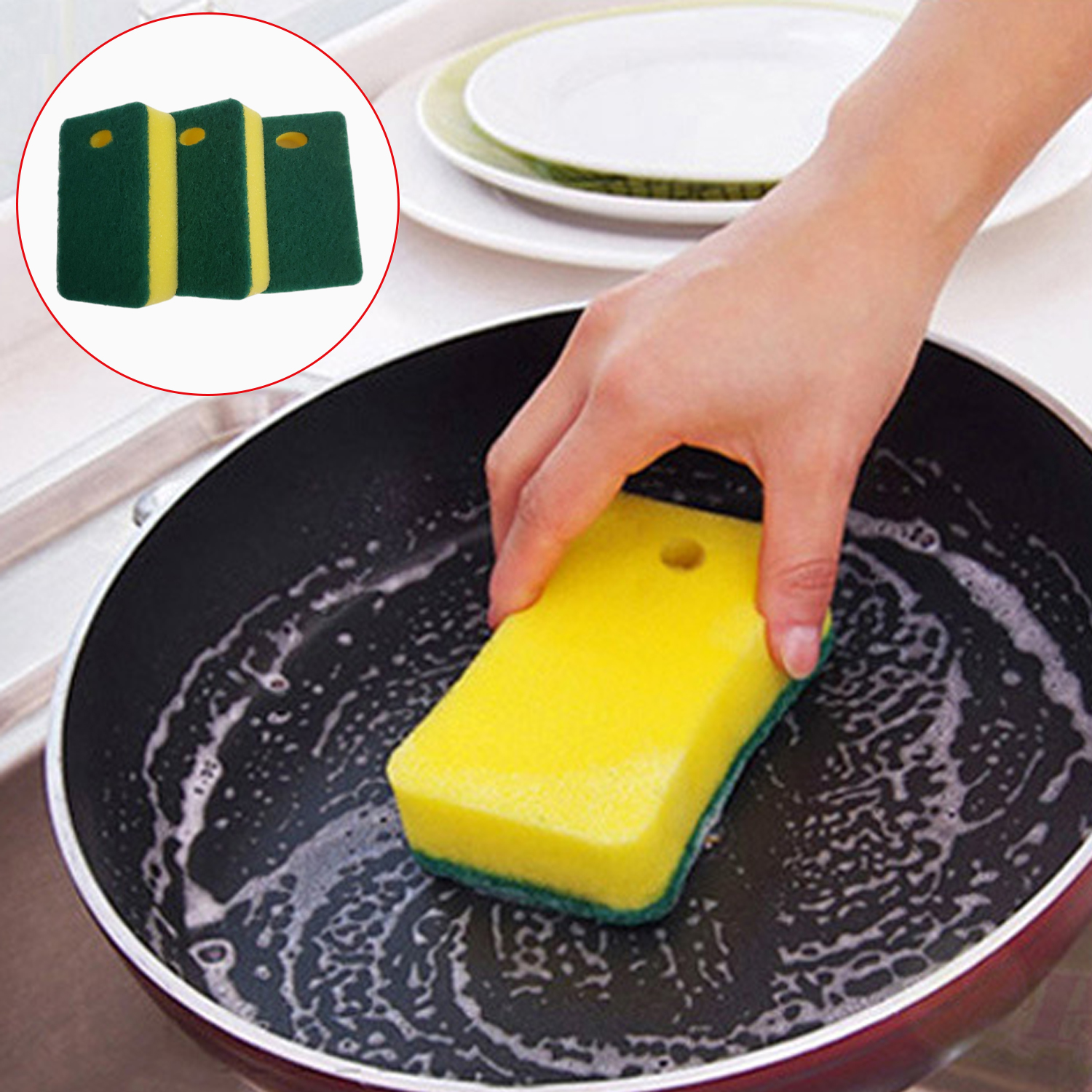 Heavy Duty Scrub Sponge Double-sided High-density Dip Glue Dishwashing Sponge Wipe with Sand Sponge Hundred Cleaning Cloth Hanging Kitchen Cleaning Sponge