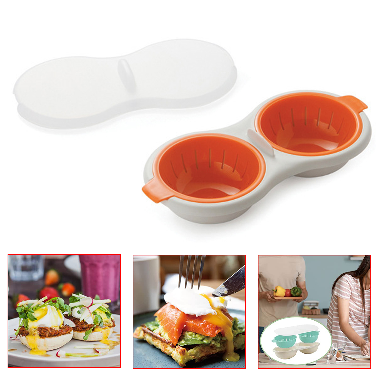 Microwave Egg Poacher Poacher Round Draining Double Cup Egg Boiler Egg Poacher Kitchen Steamed Egg Tools