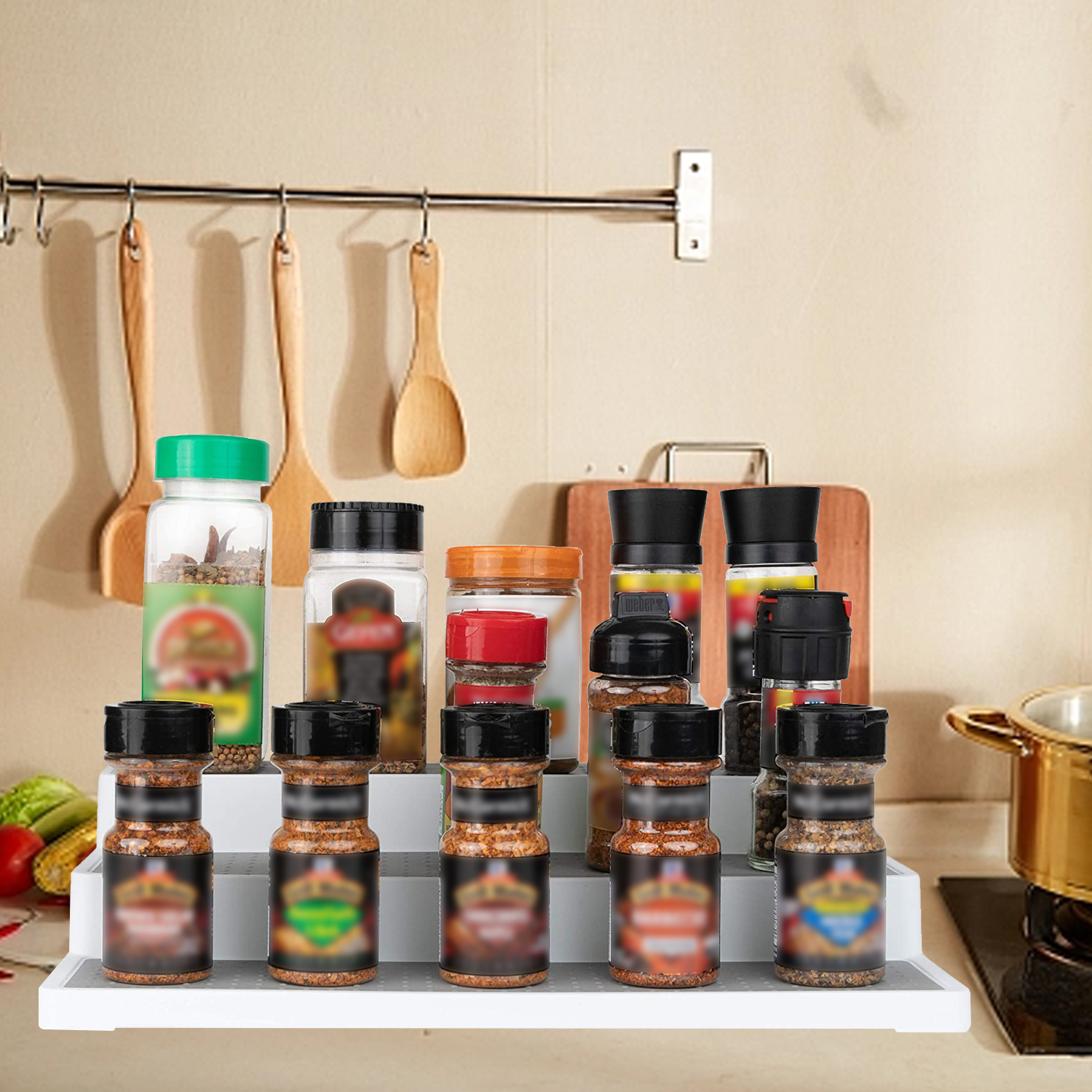 Ladder Shape Spice Rack Portable Three-layer Seasoning Storage Holder Adjustable Organizers Home Kitchen Decor