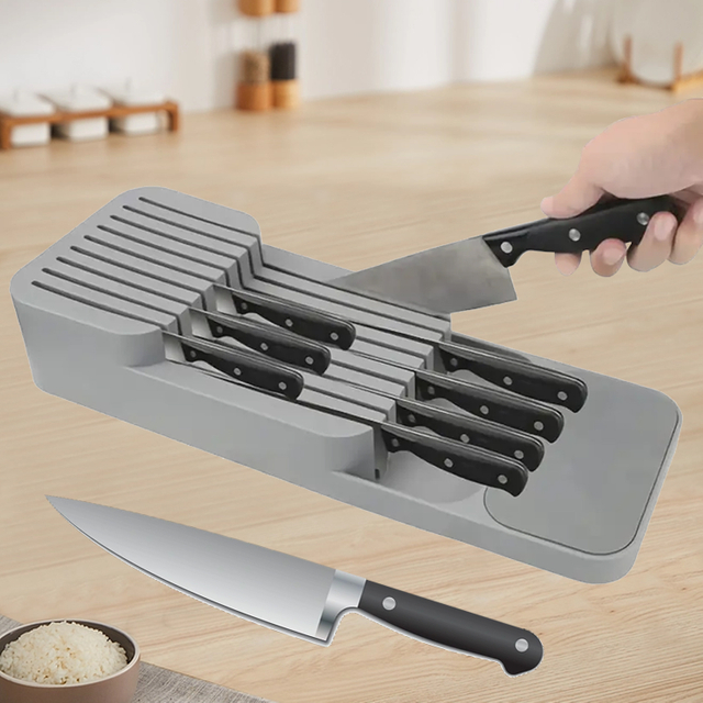 Plastic Knife Storage Box Universal Knifes Stand Cutlery Drawer Organizer Tray Utensil Rack Kitchen Storage Knife Storage Box