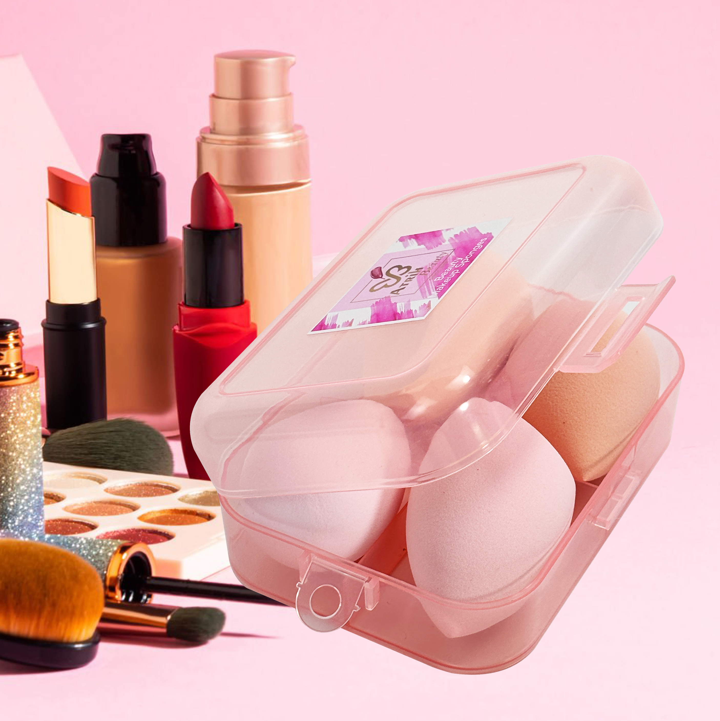 4 Makeup Sponges with 1 Storage Box