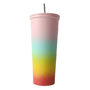 4-Piece Set 750ml Double-Walled Plastic Straw Cup with Gradient Colors