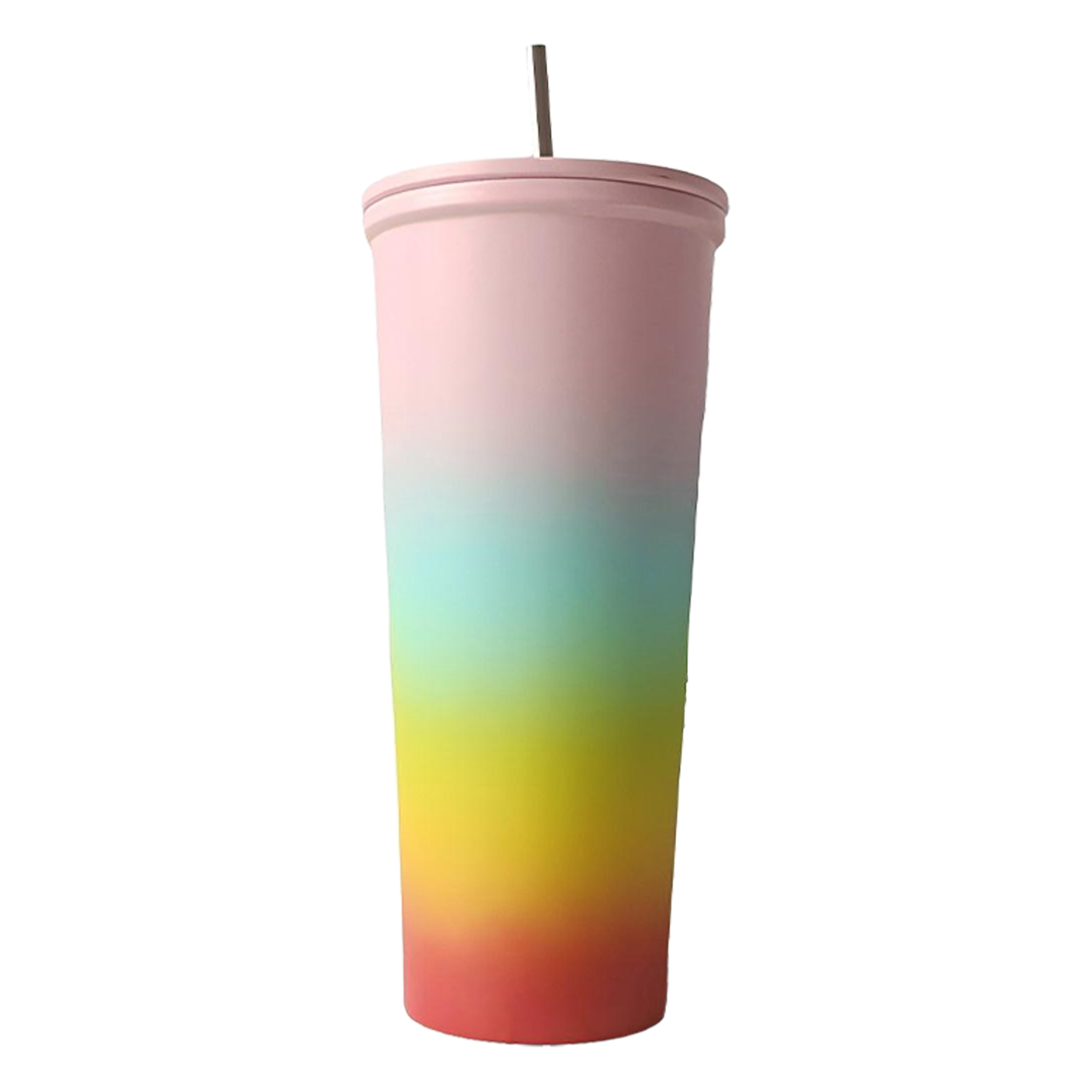 4-Piece Set 750ml Double-Walled Plastic Straw Cup with Gradient Colors