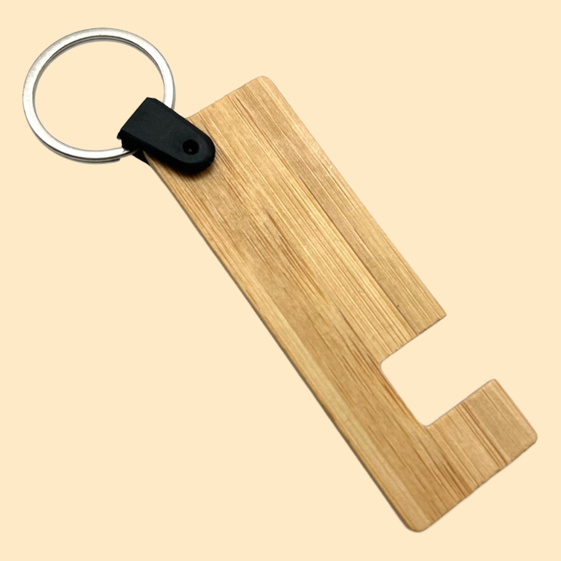 Bamboo Keychain Phone Stand Eco-friendly Keyring Phone Holder