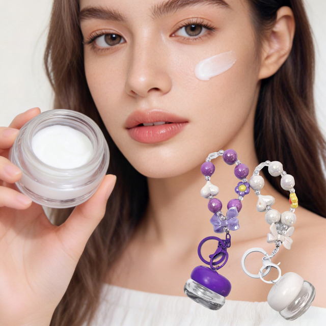 Beaded Charm Travel Cream Jar Keychain