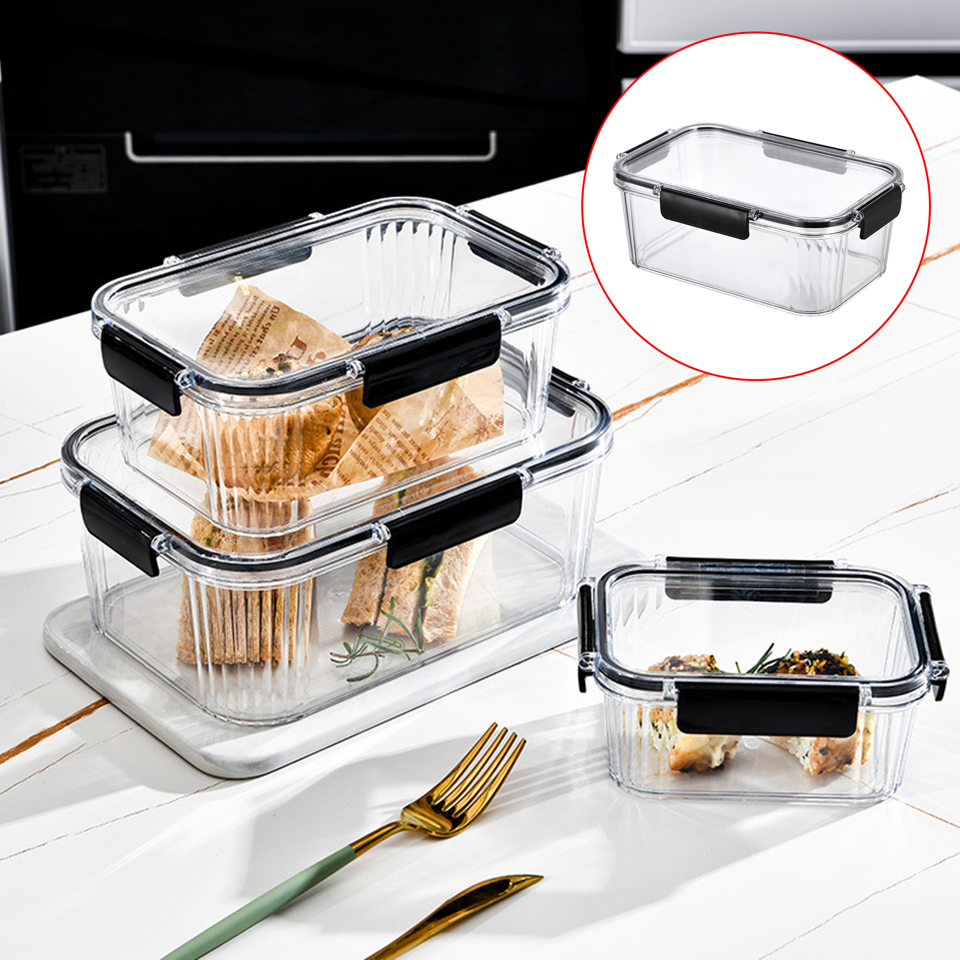 3-pcs Airtight Refrigerator Container Set Stackable Airtight Food Storage Containers