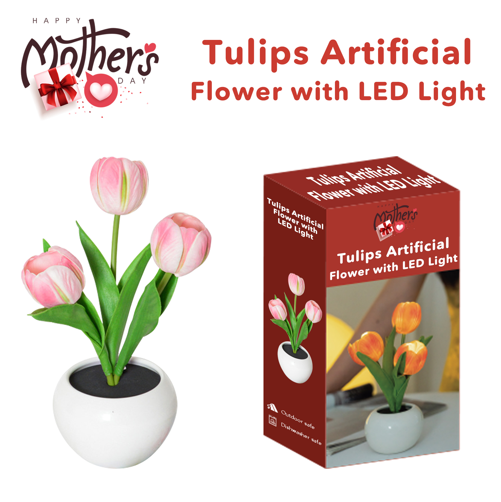 LED Light-up Artificial Tulip Flower Arrangement Artificial Tulip with Built-in LED Lights