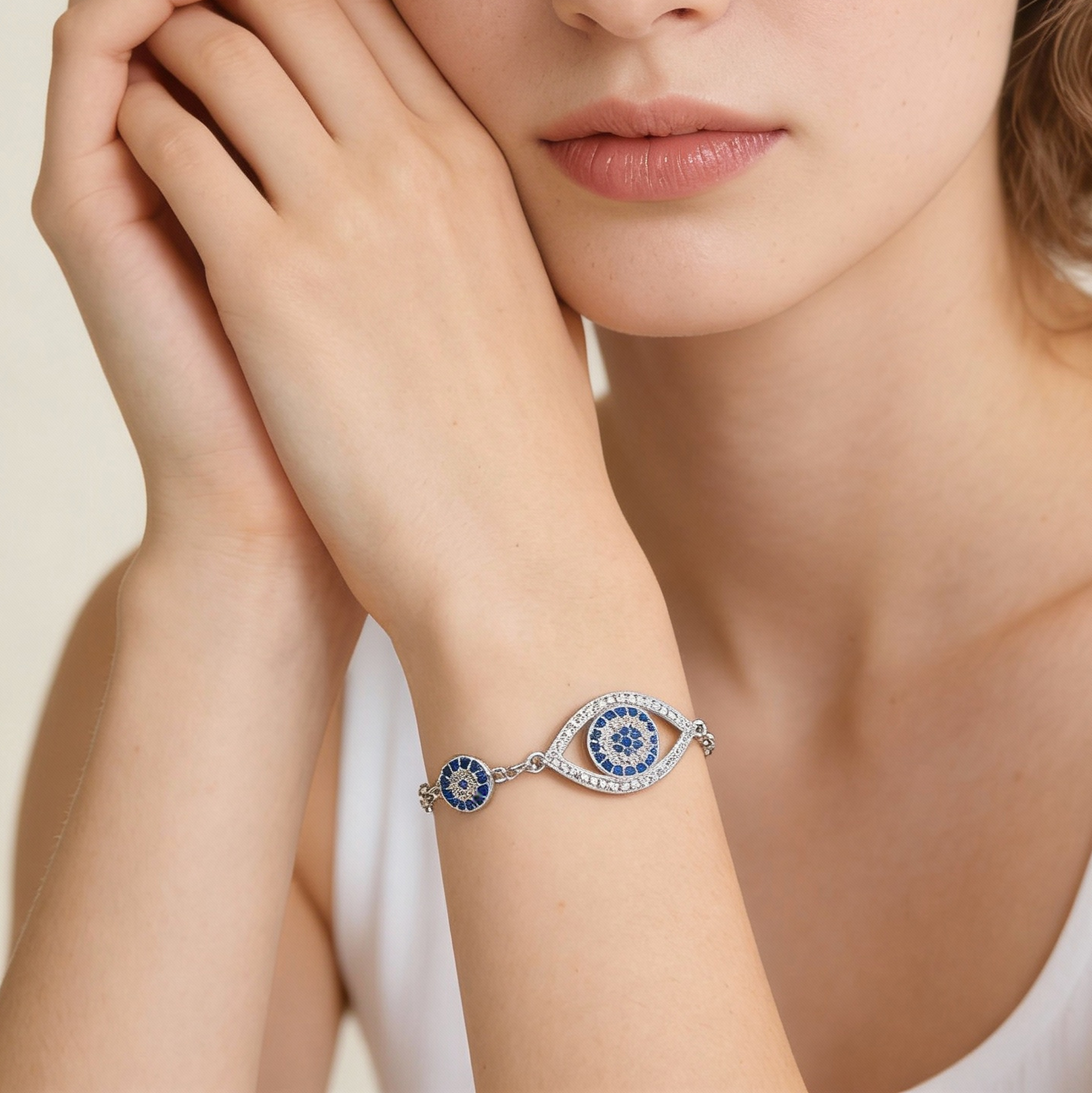 Mother's Day Evil Eye Silver Bracelet 16+3cm Adjustable Silver Evil Eye Bracelet