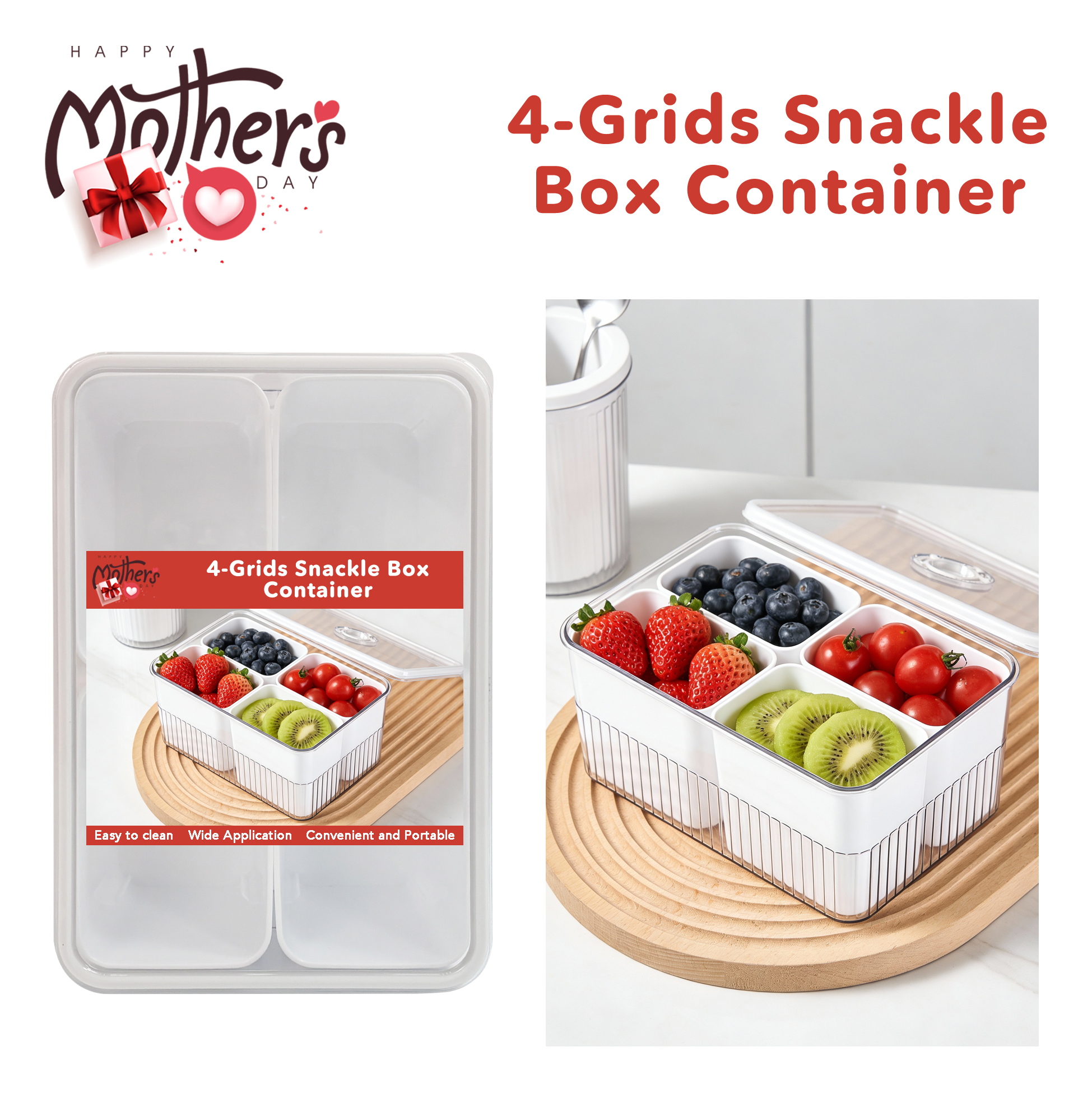 Mother's Day 4-grids Snack Container