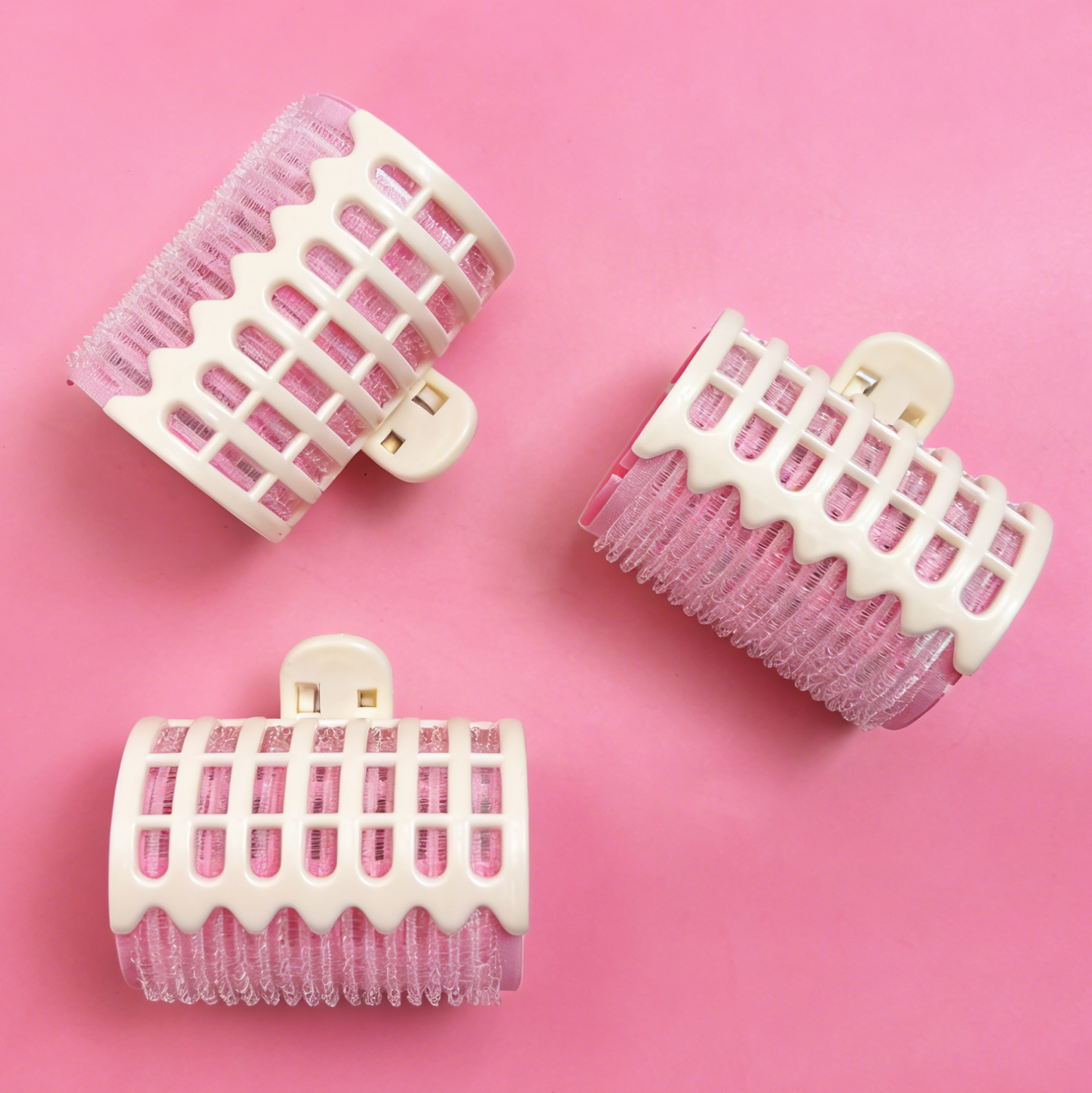 Set of 3 Clip-on Pink Hair Rollers Grid-vented Hair Curlers