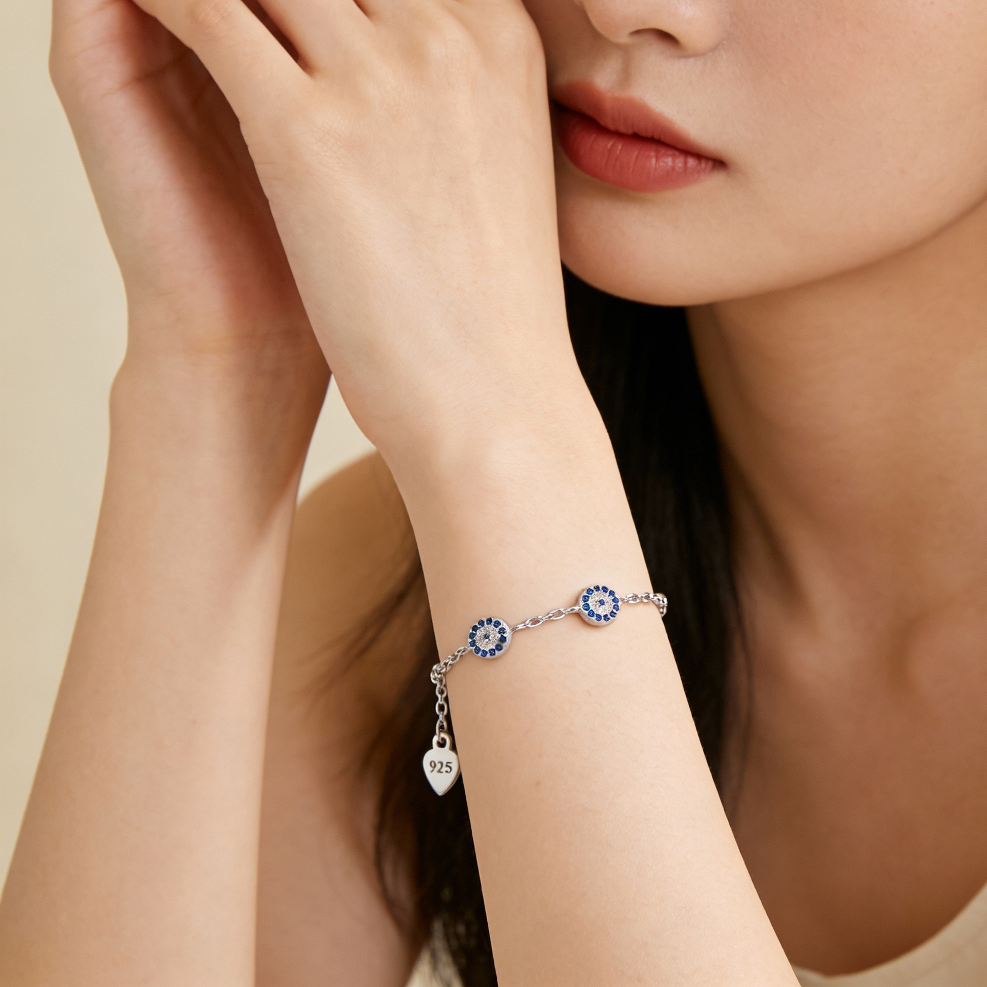 Mother's Day Evil Eye Silver Bracelet Adjustable Silver Evil Eye Bracelet