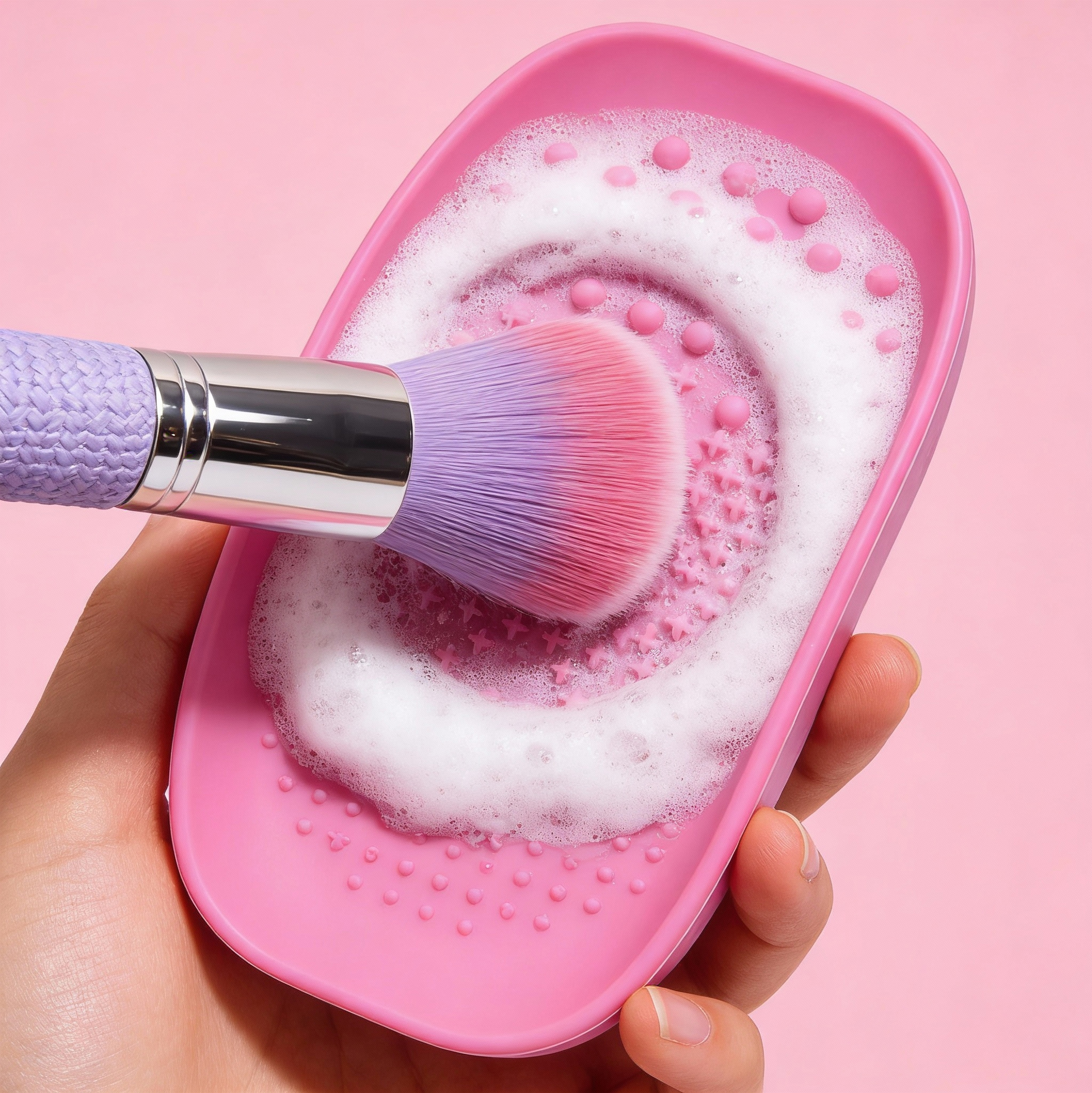 Set of 5 Makeup Brush & Sponge with Cleaning Pad