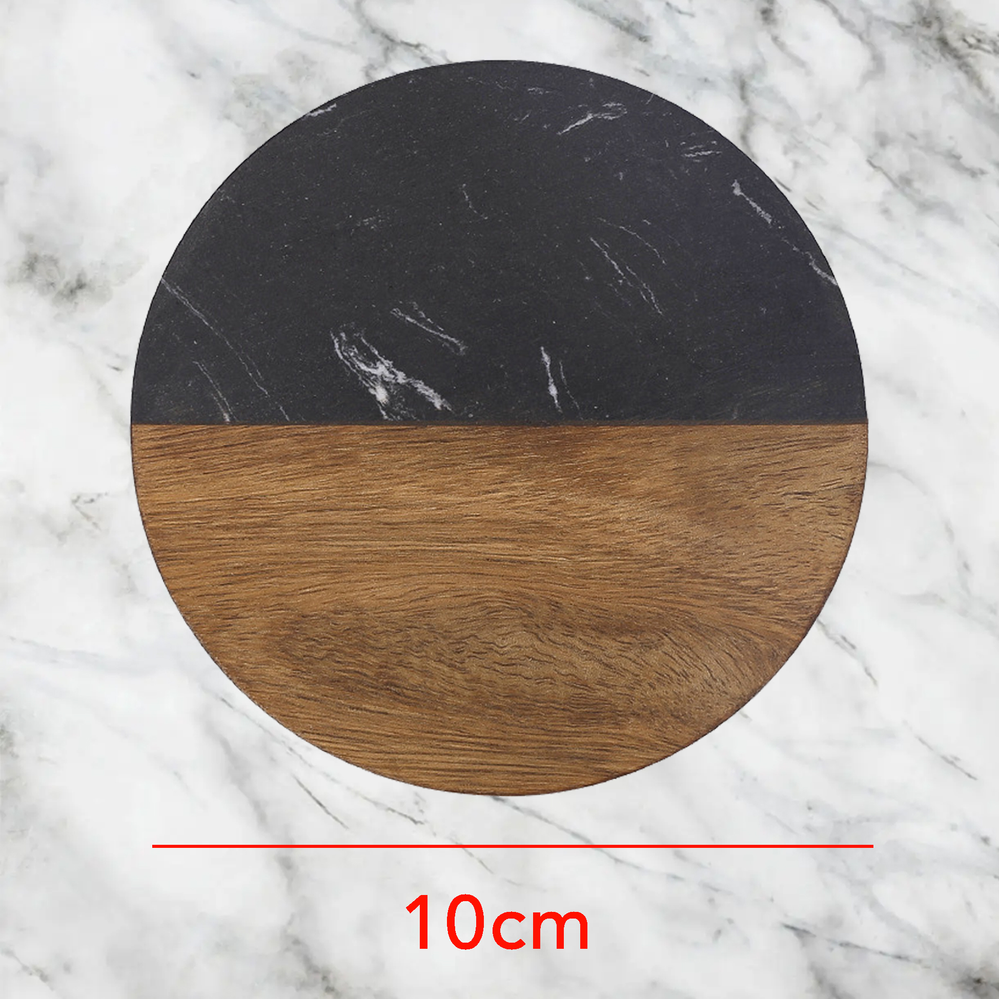 4-pcs Round Marble & Wood Coasters Set