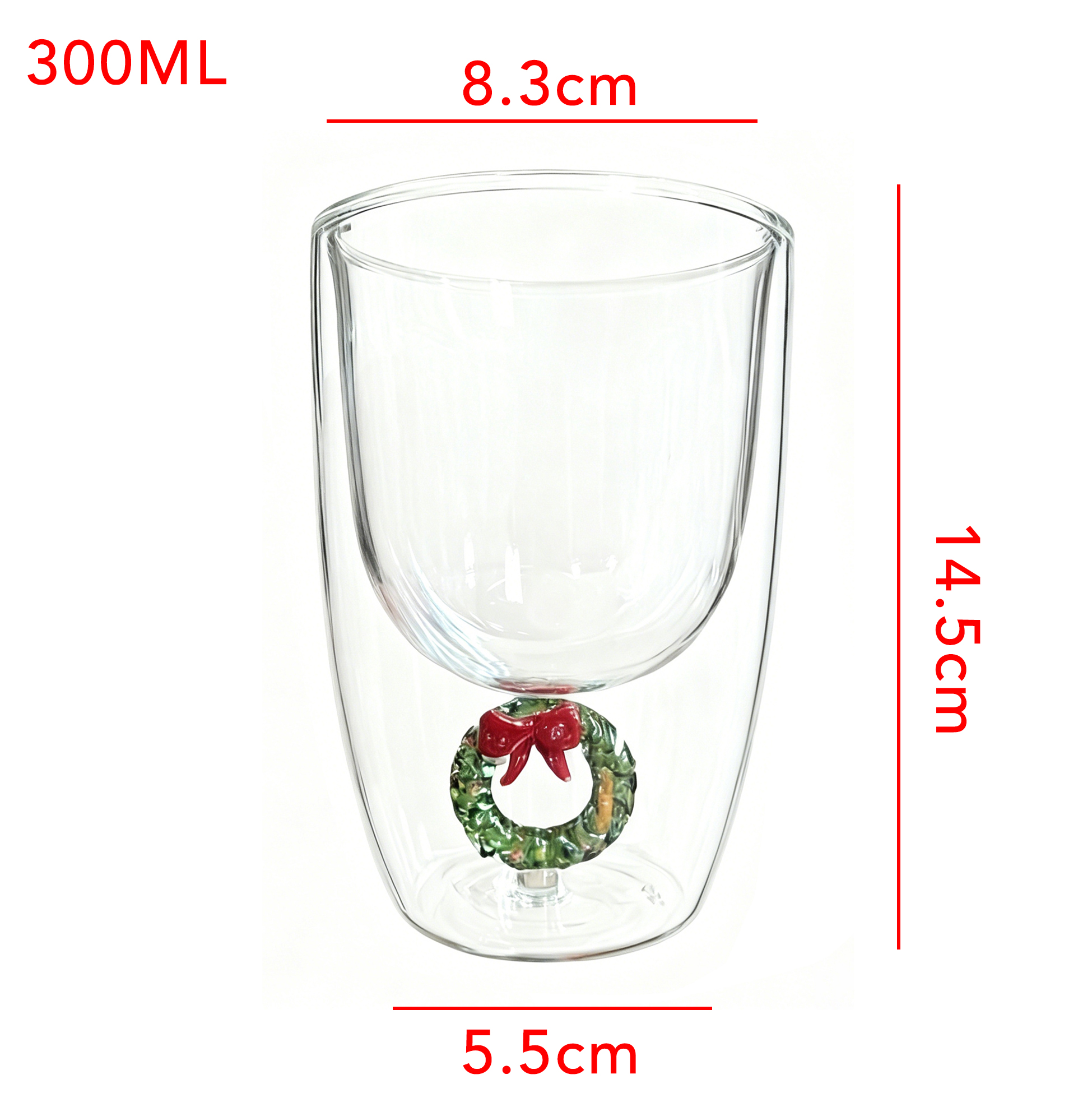 Set of 2 300ml Christmas Wreath Double Wall Glass Cup