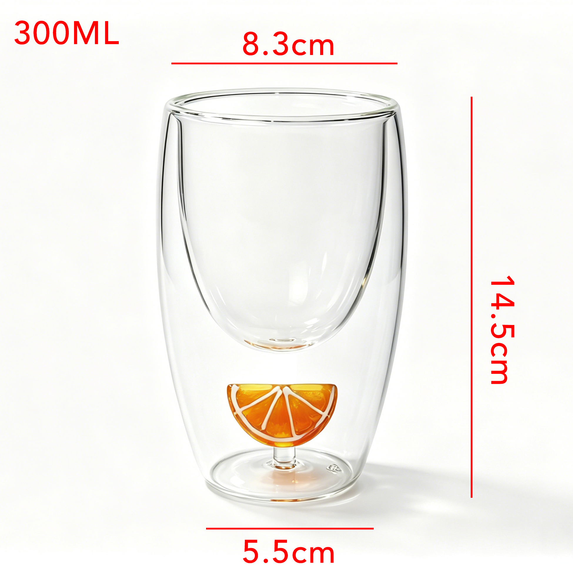 Set of 2 300ml Orange Slice Double Wall Glass Cup