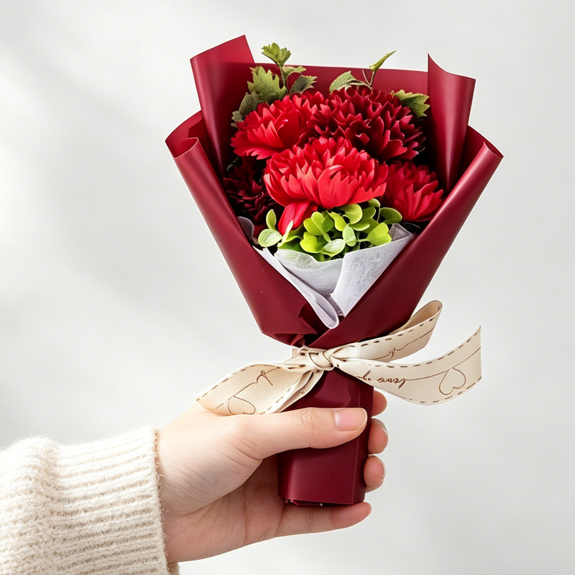 Artificial Red Carnation Flower Bouquet with Gift Box