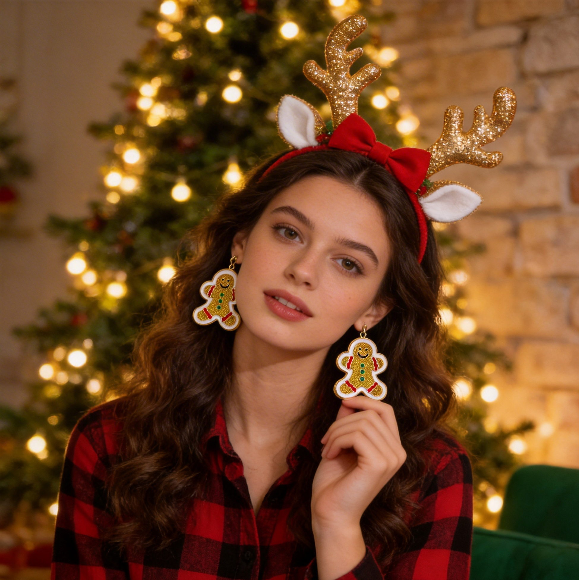 2 Pairs Enamel Gingerbread Man And Candy Cane Earrings
