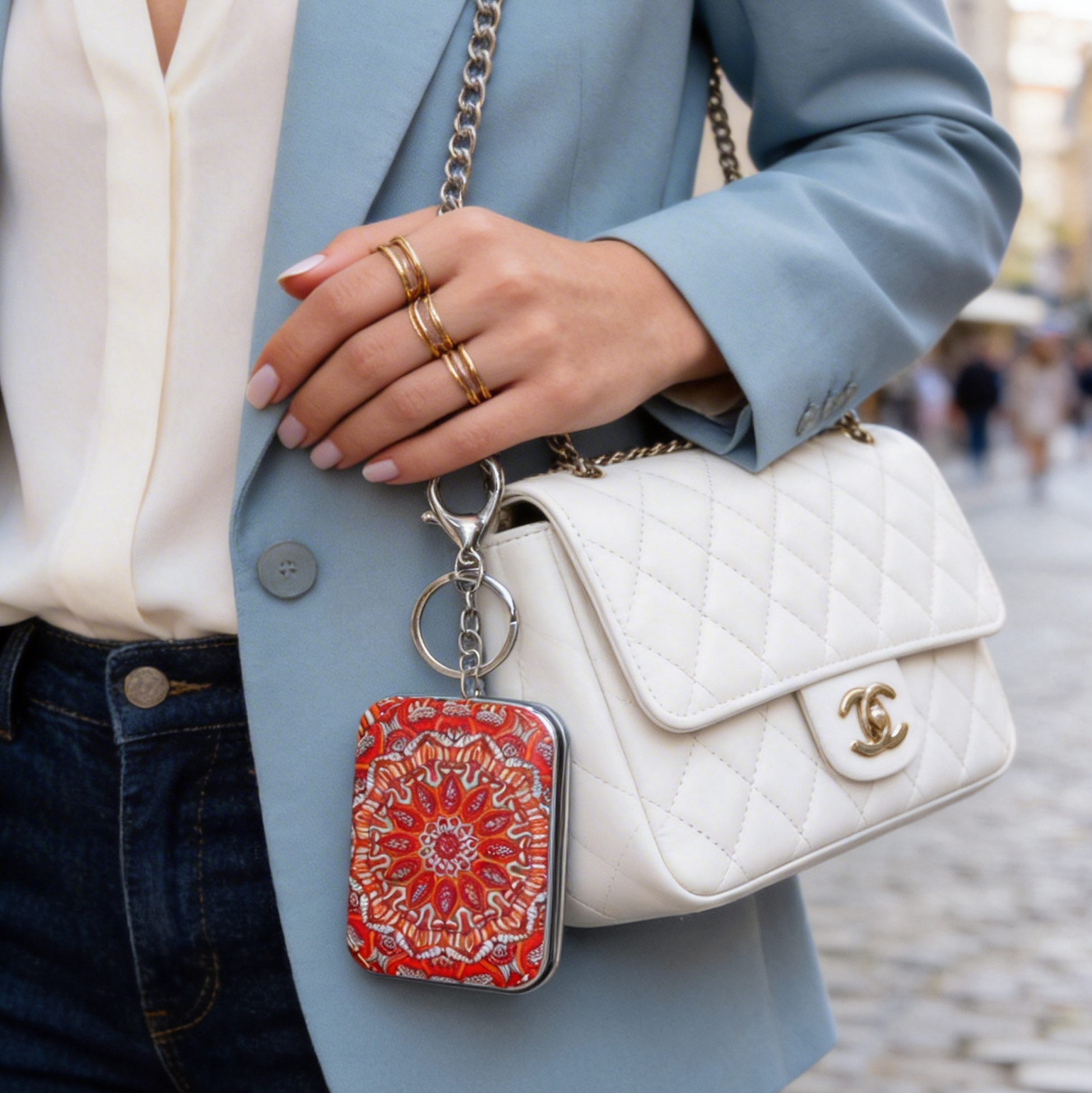 Red Mandala Print Rectangular Compact Mirror