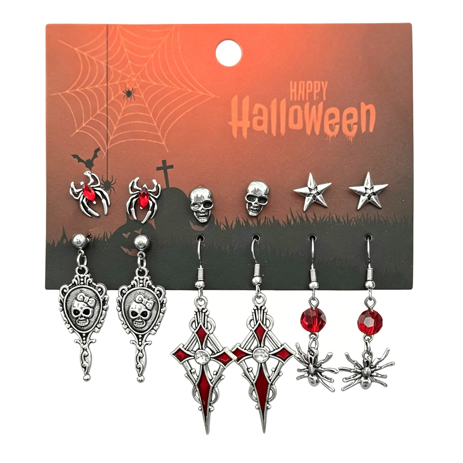 6 Pairs Halloween Gothic Earrings Set for Women