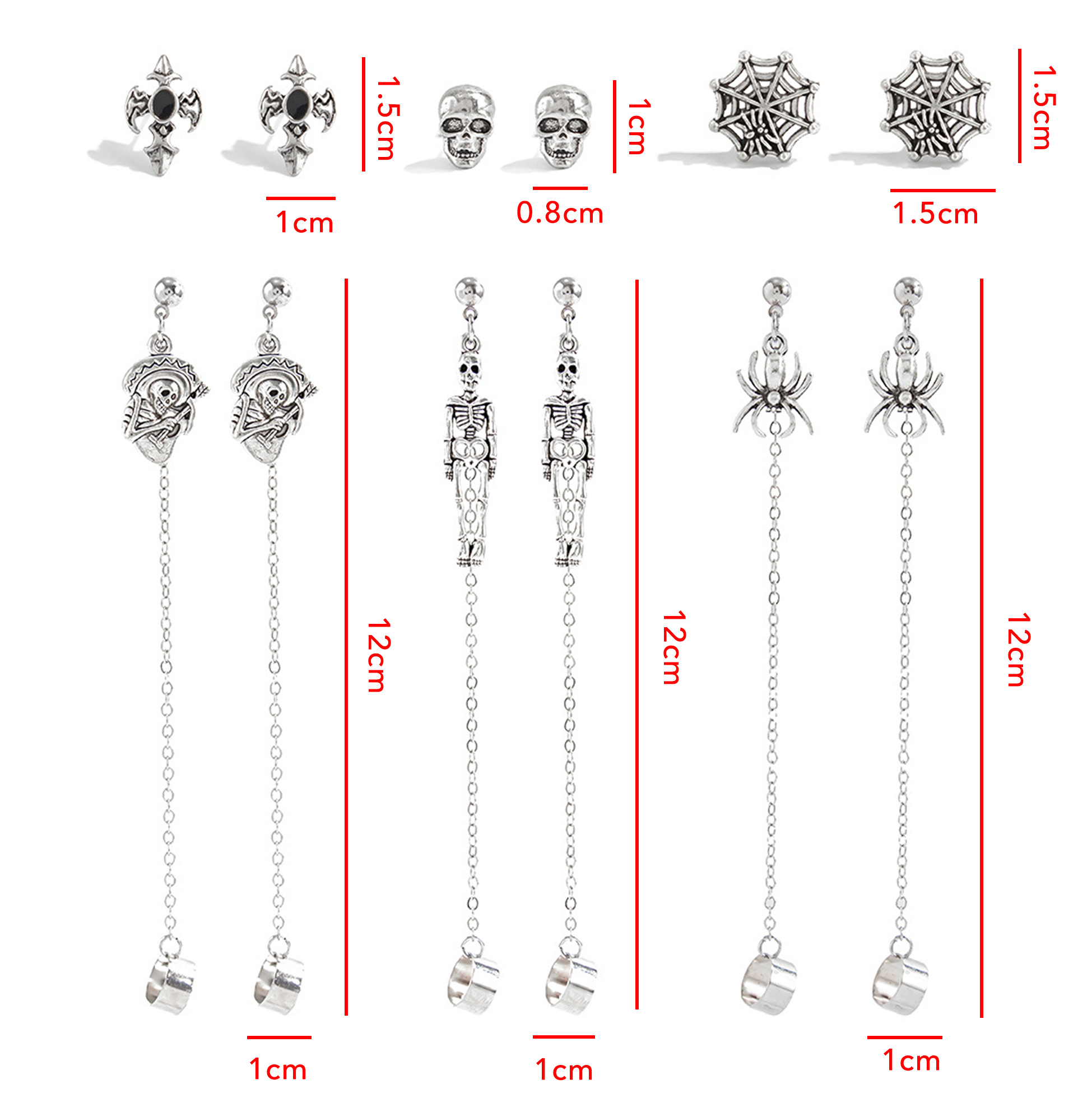 6 Pairs Halloween Gothic Earrings Set for Women