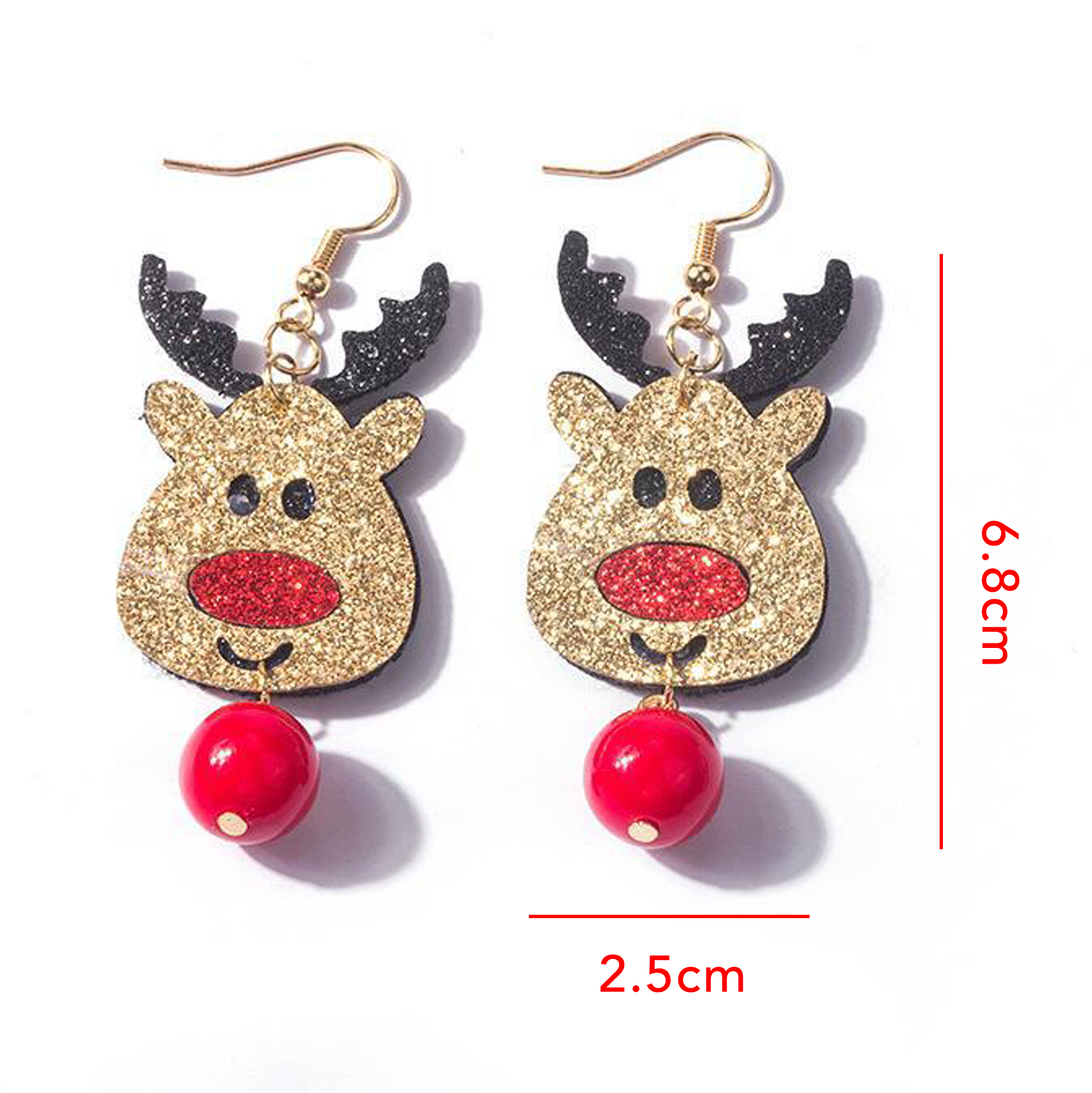 Christmas Glitter Reindeer Dangle Earrings