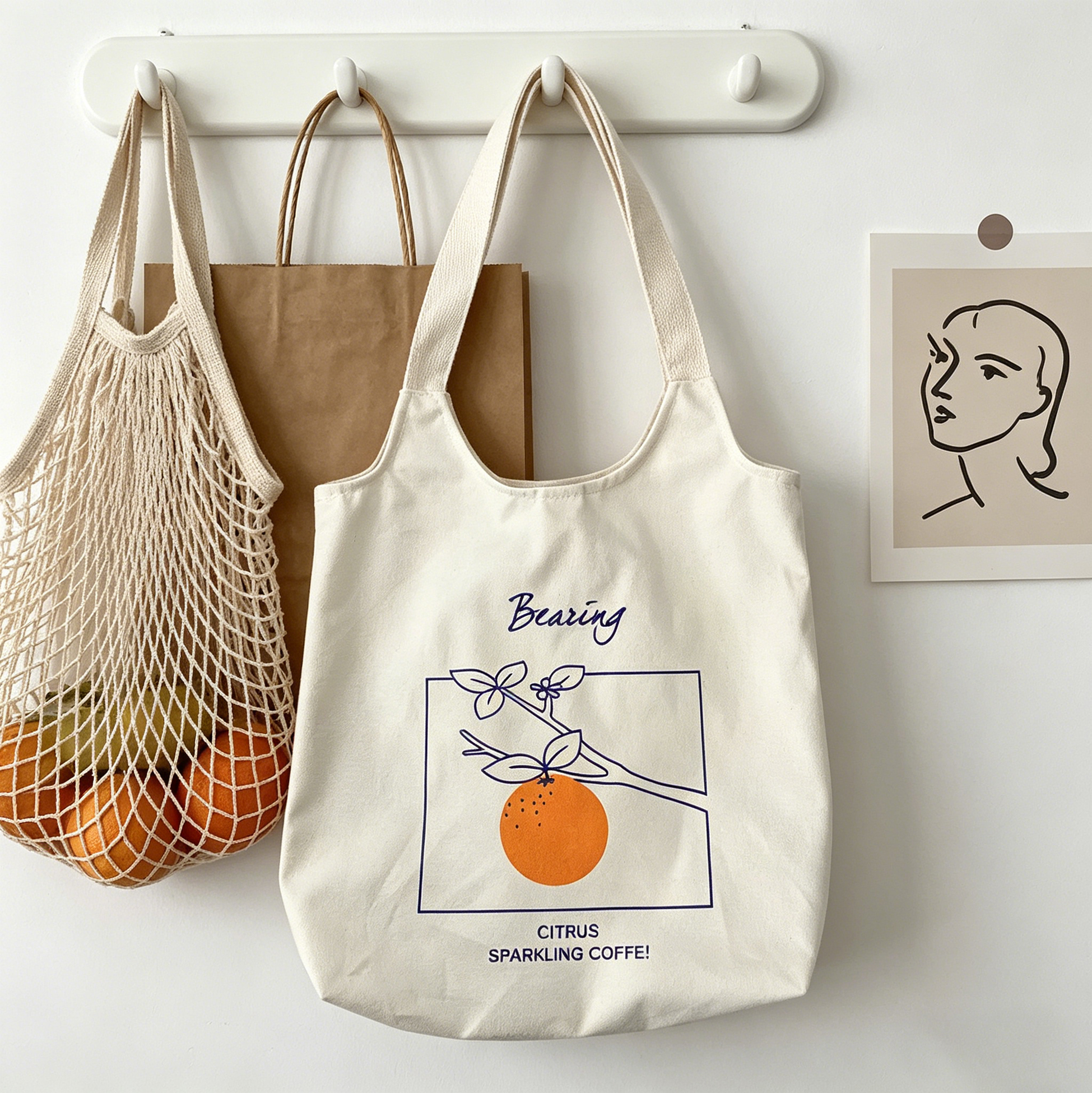 Cute Printed Canvas Tote Bag, Casual Large Capacity Shoulder Bag