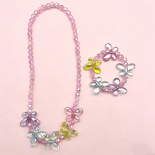 Kids Colorful Butterfly Beaded Necklace And Bracelet Set
