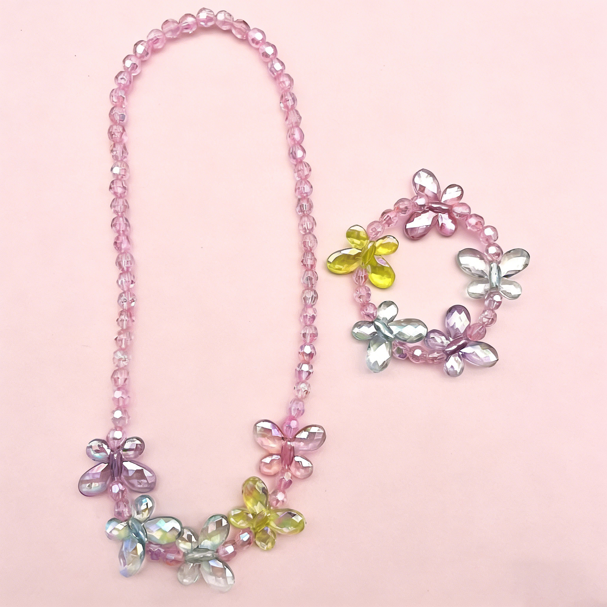 Kids Colorful Butterfly Beaded Necklace And Bracelet Set