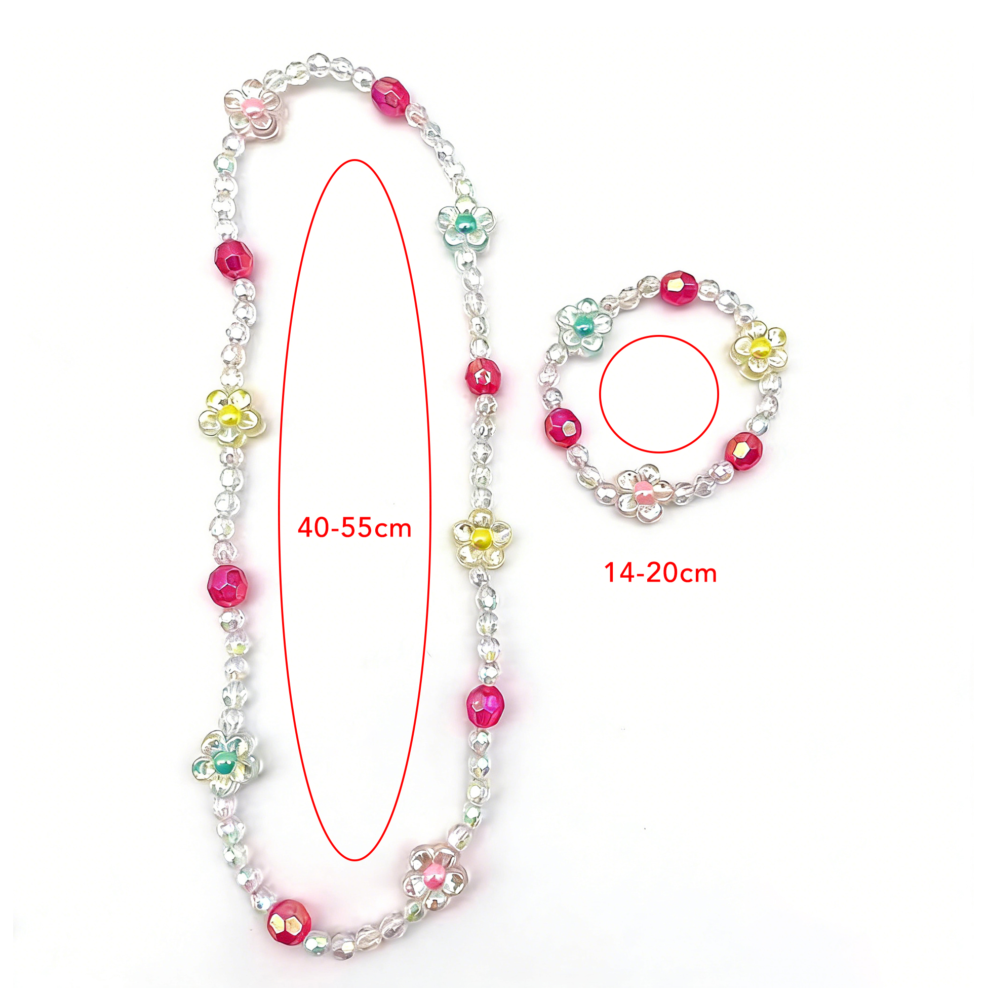 Kids Flower Beaded Necklace And Bracelet Set