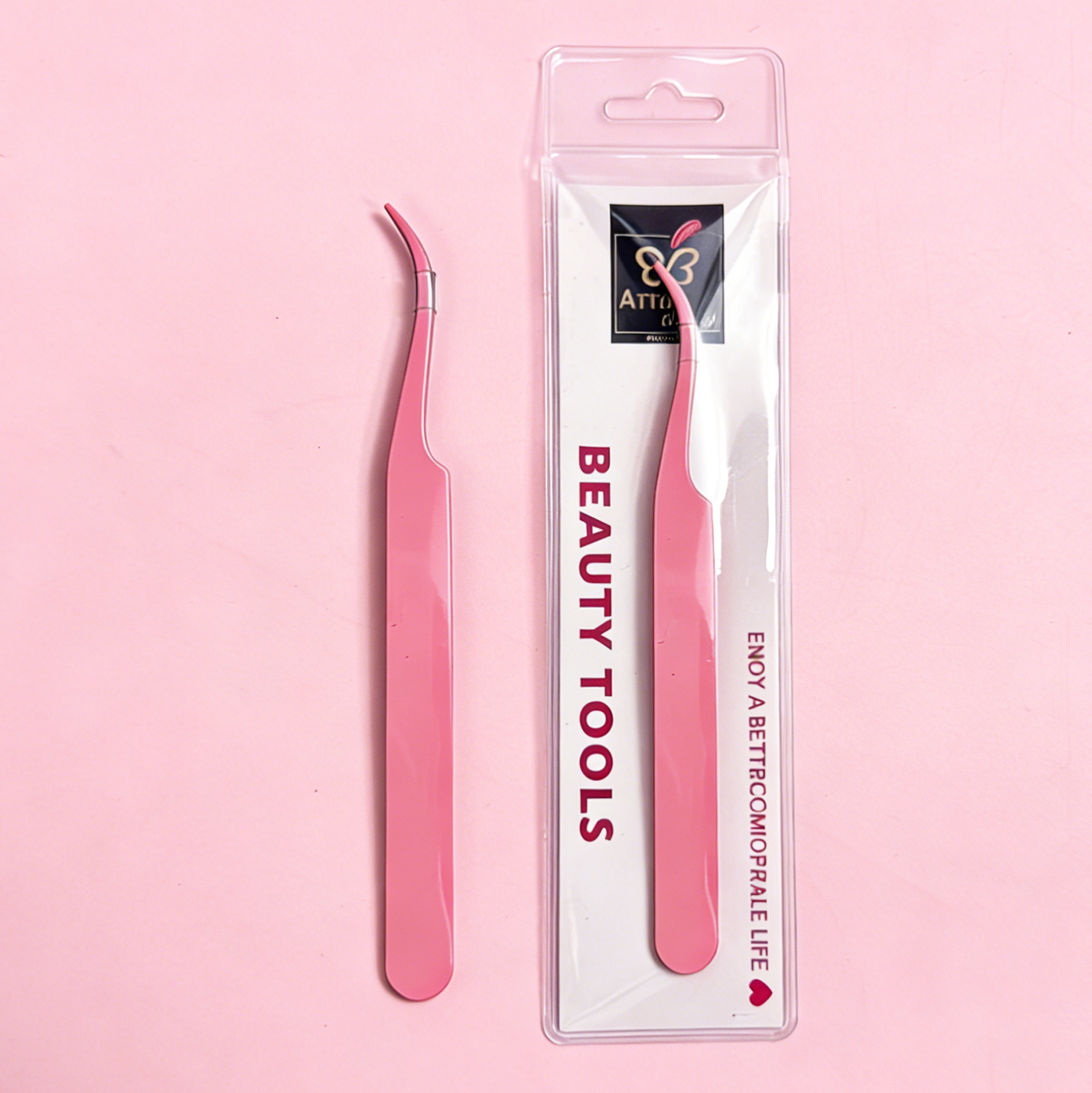 Pink Curved Tip Eyelash Tweezer