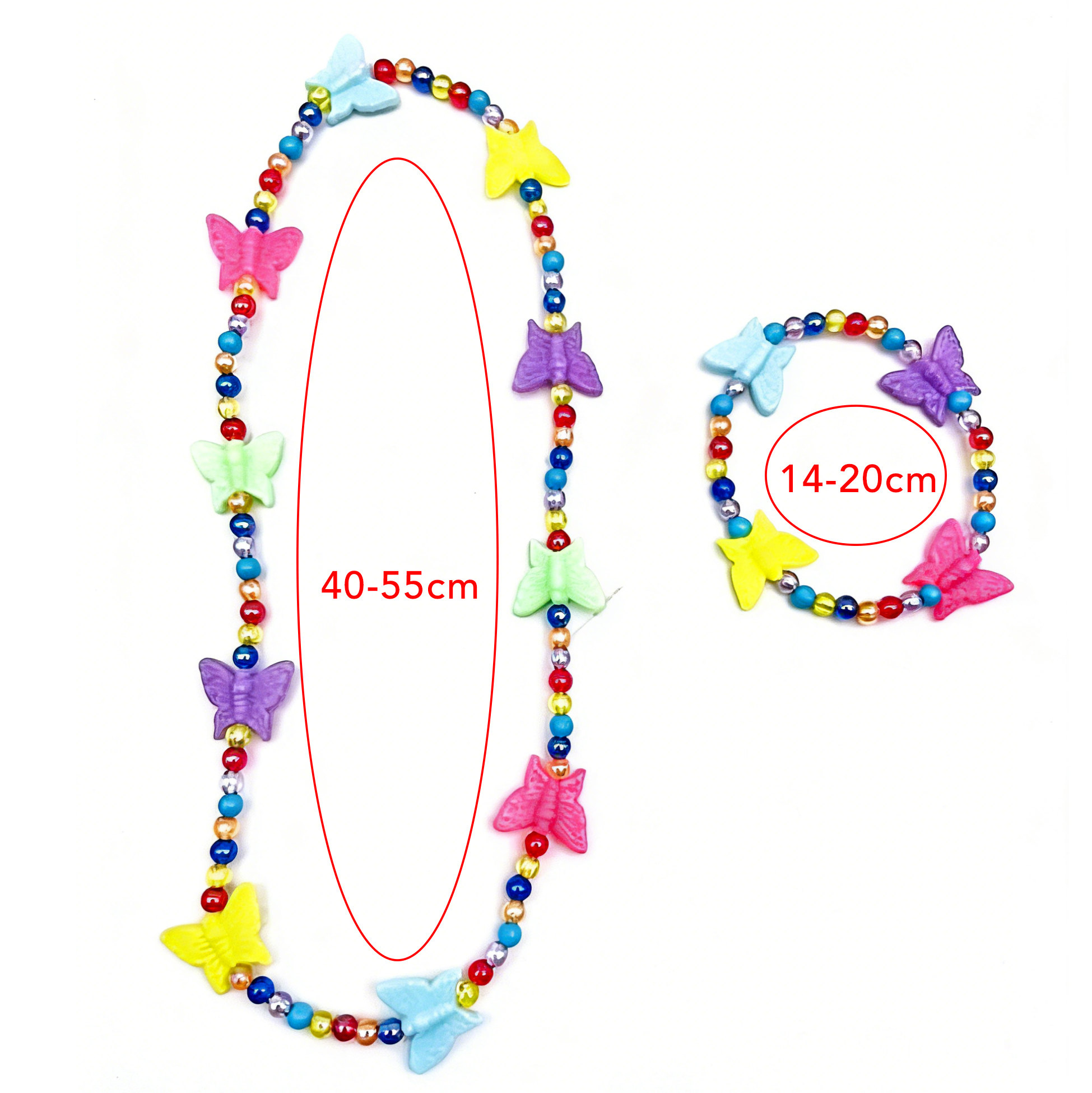 Kids Colorful Butterfly Beaded Necklace And Bracelet Set