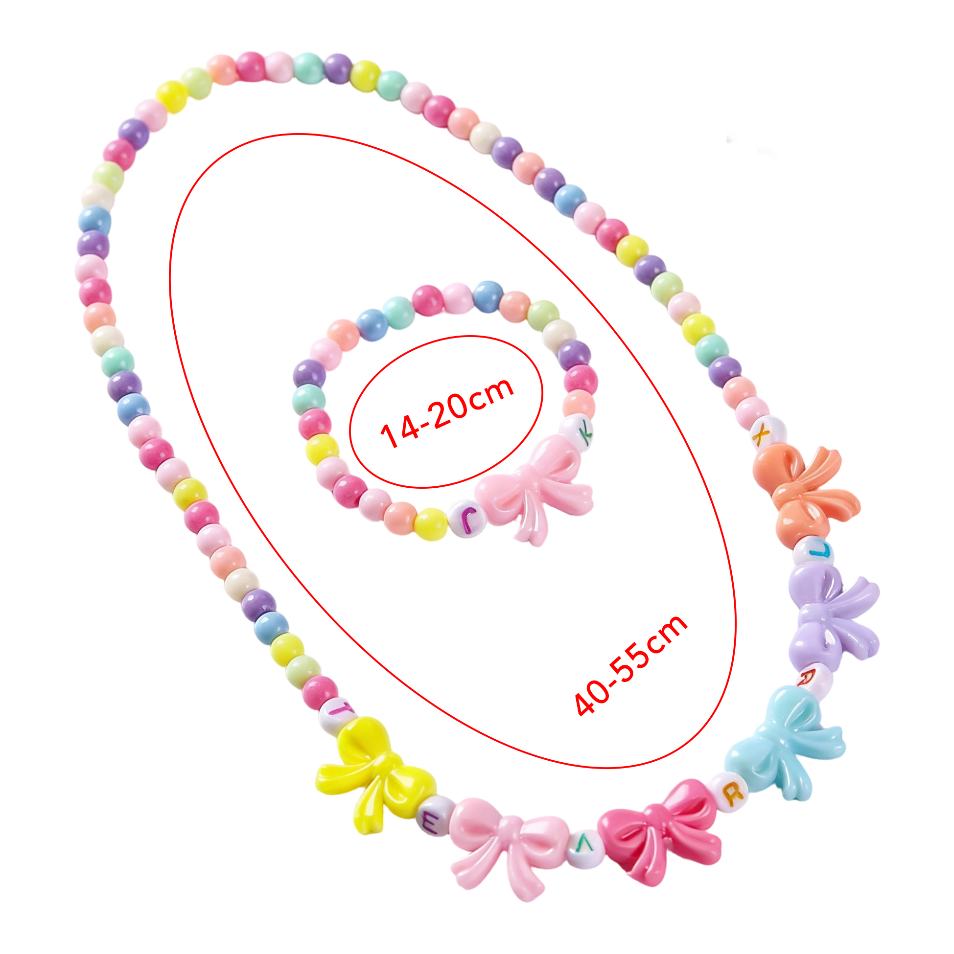 Kids Colorful Bow Beaded Necklace And Bracelet Set