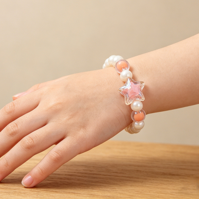 Cute Pink Star Faux Pearl Bracelet for Girls