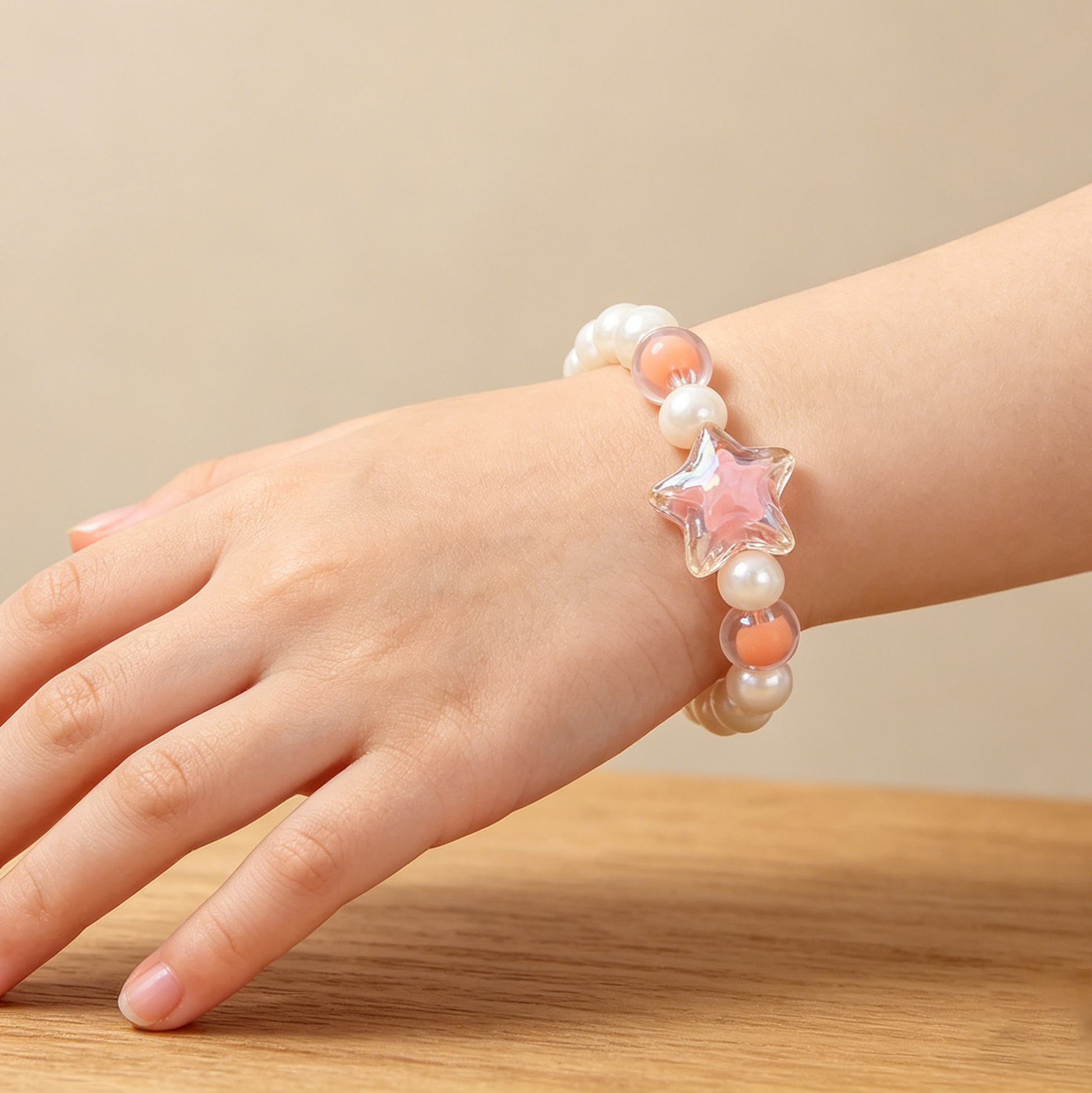Cute Pink Star Faux Pearl Bracelet for Girls