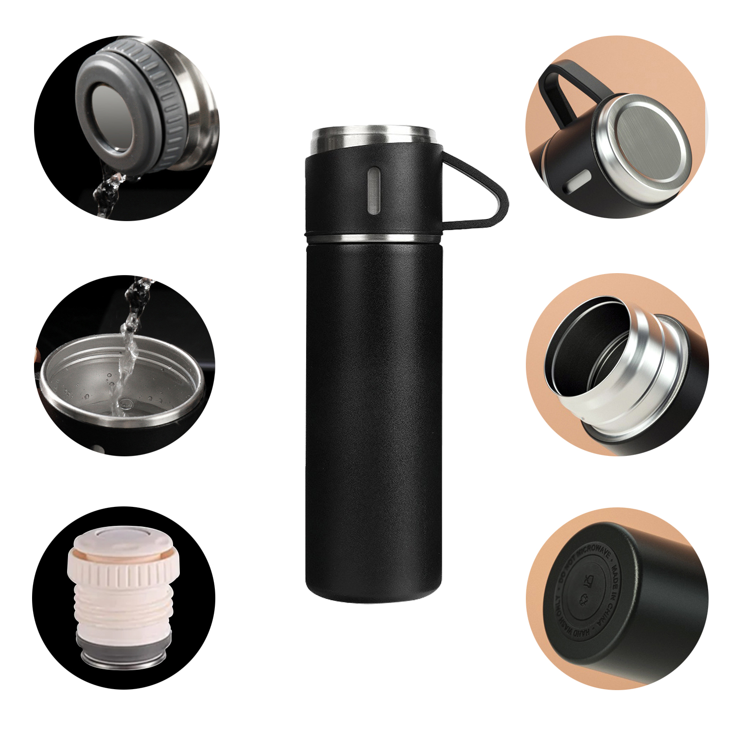500Ml Gift Box Set Flask with 2 Cup Double-Layer Stainless Steel Vacuum Thermos Coffee Tumbler Travel Mug Water Tea Welcome Gifts, Back to School, Wedding Gifts