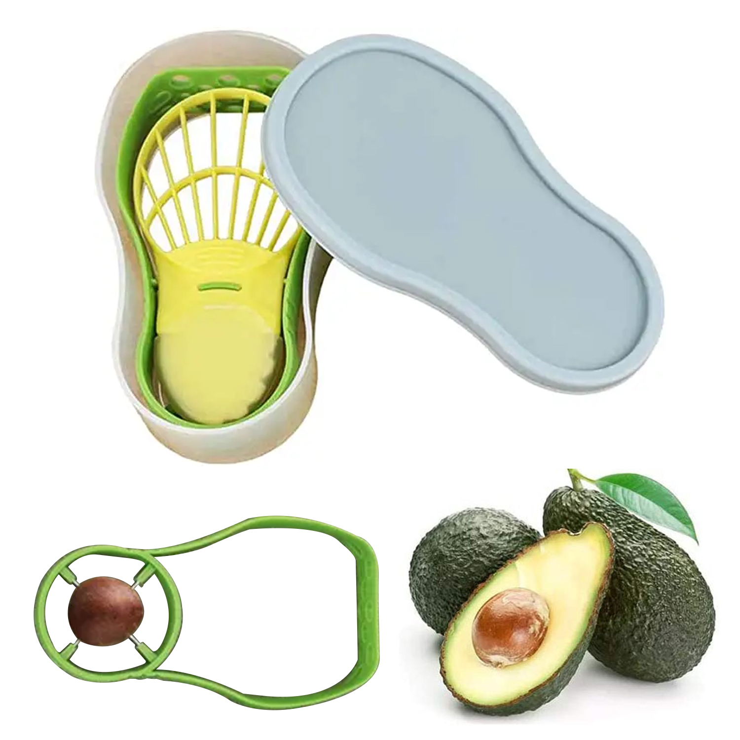 3 in 1 Avocado Keeper Storage Container Avocado Tool Avocado Slicer Corer Butter Peeler Separator 