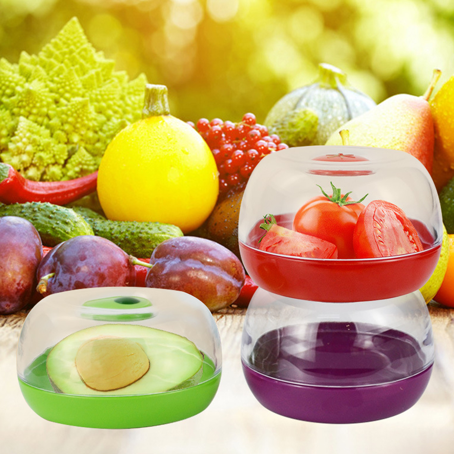 Airtight Food Containers Avocado Tomatoes Onion 