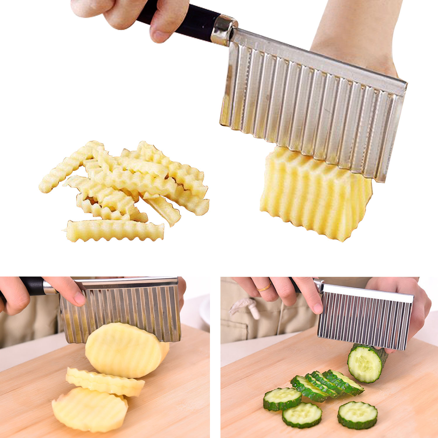 Crinkle French Fry Cutter Knife, Potato Carrot Chip Vegetable French Fry Kitchen Tools, Stainless Steel Multi-functional Wave Knife
