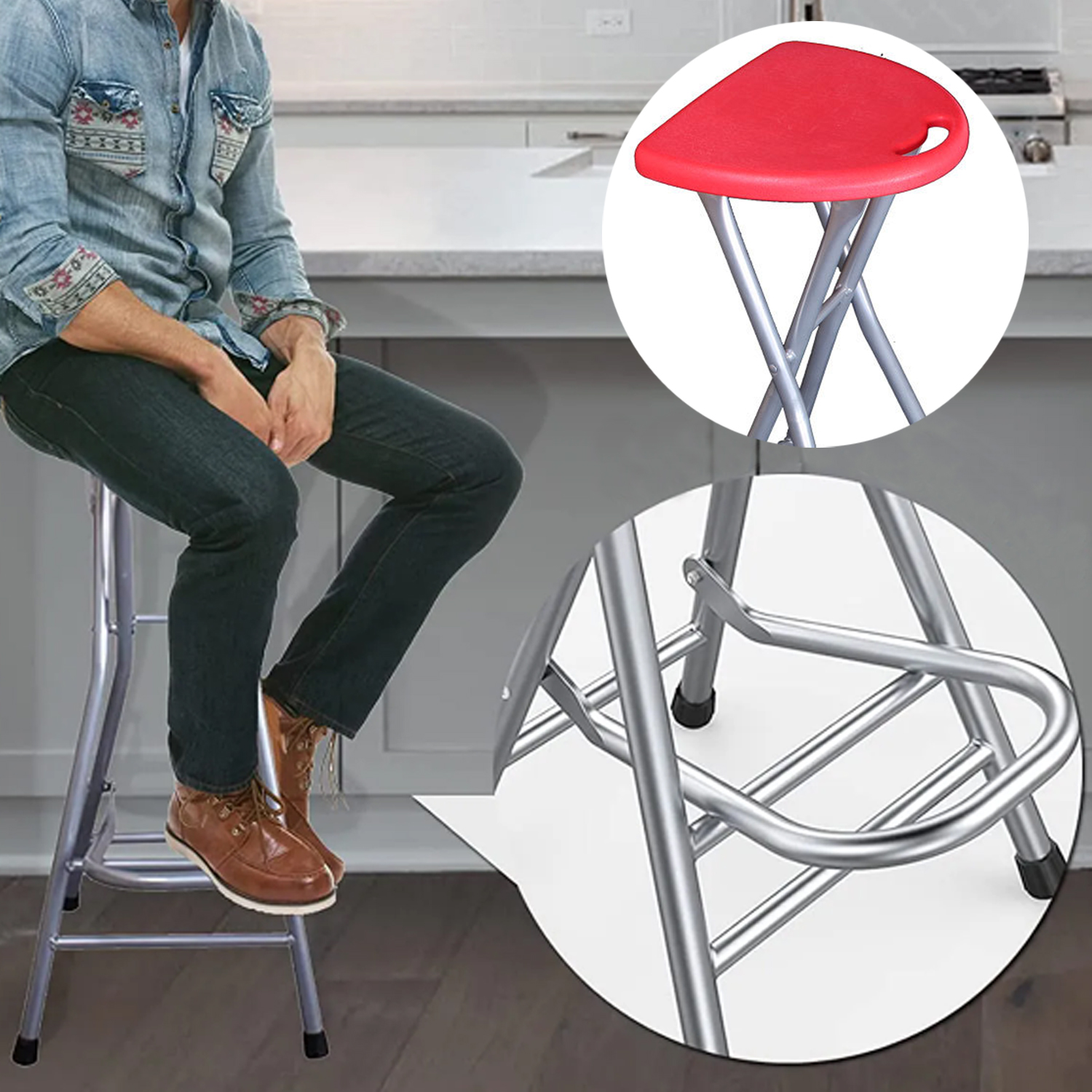 Portable Folding Stools for Adults Sturdy Folding Stool High Bar Stool with Handle Plastic Counter Stool for Kitchen And Outdoor