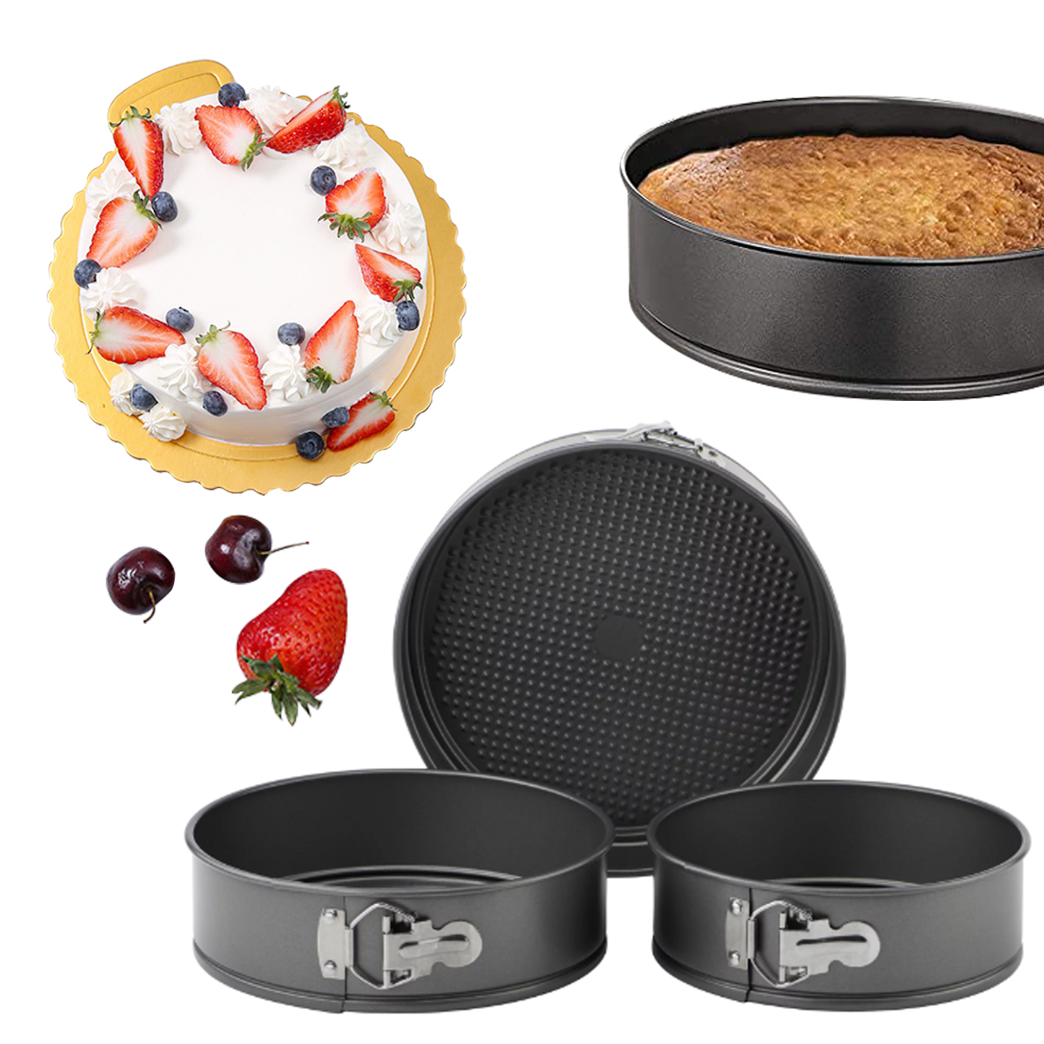 Springform Pan Set of 3 Nonstick Cheesecake Pan, 9 10 11 Inch Leakproof Round Cake Mold, Bakeware Round Nonstick Baking Pans