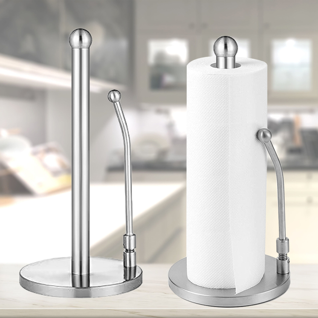 Stainless Steel Vertical Paper Towel Holder Stand For Home Kitchen Countertop Living Room Napkins Paper Roll Holder Storage Rack