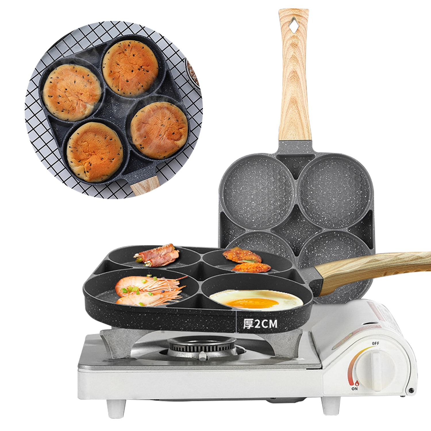 Four or Two Hole Frying Pot Pan Thickened Omelet Pan Non-Stick Egg Pancake Steak Pan Cooking Egg Ham Pans Breakfast Cookware