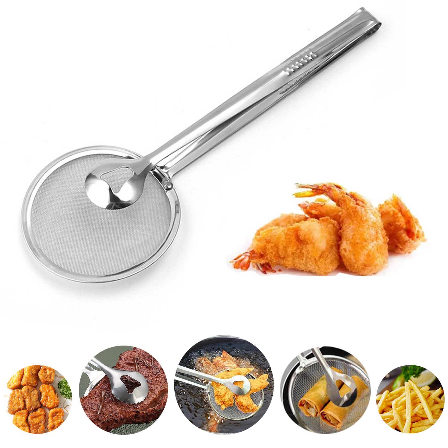 Oil Frying Clamp Filter Stainless Steel Spoon Vegetables Snack Fried Food Strainer for Household Kitchen Ornaments Filter Spoon