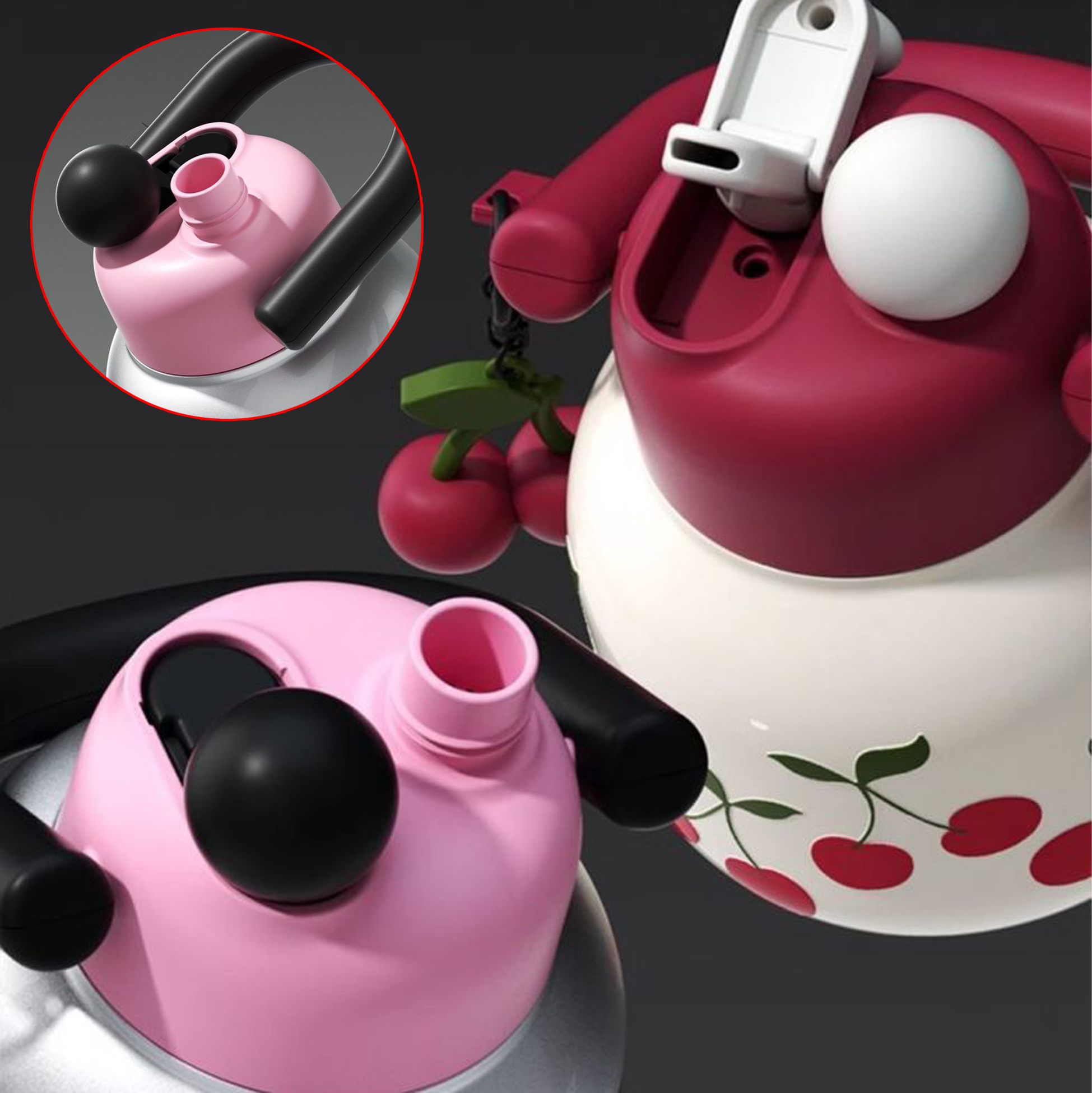 680ML Cute Insulated Water Bottle with Handle & Cherry Charm