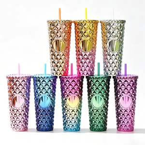 710ML Metallic Diamond Textured Tumbler with Straw