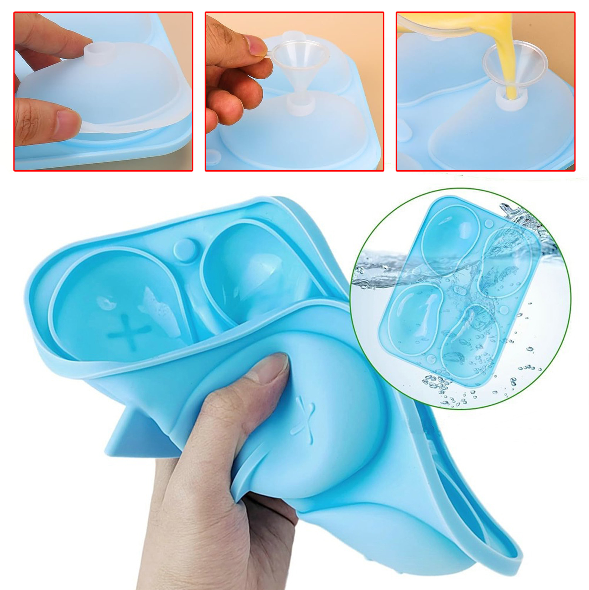 4 Cavity Mango Shaped Silicone Mold with Lid, Food Grade Non-Stick Ice Cube Tray