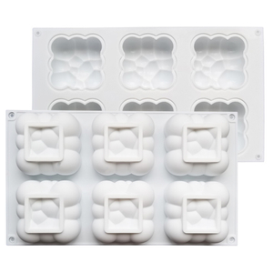6 Cavity Cloud Silicone Mousse Cake Mold, 3D Bubble Square Silicone Mold
