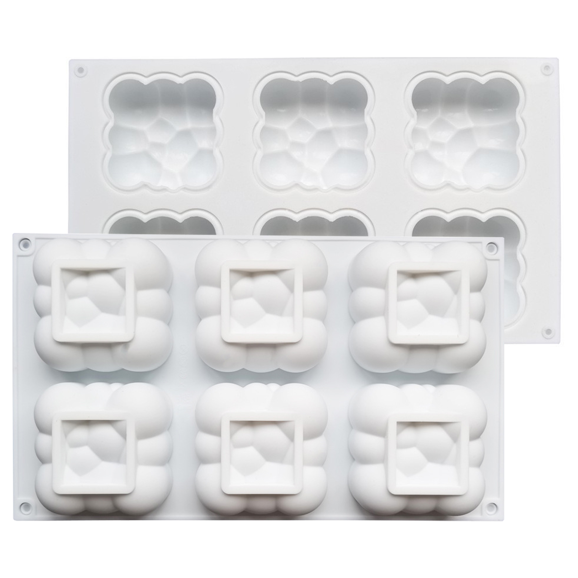 6 Cavity Cloud Silicone Mousse Cake Mold, 3D Bubble Square Silicone Mold