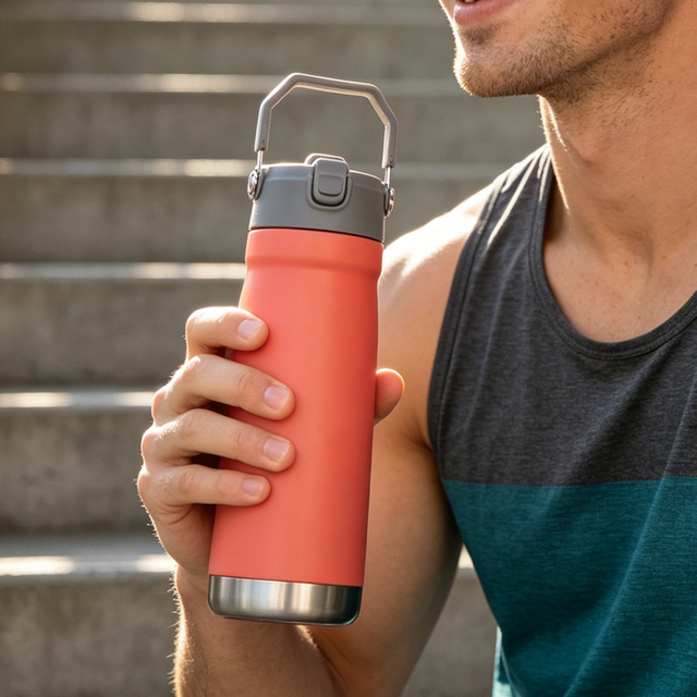 680ML Stainless Steel Vacuum Insulated Water Bottle with Handle & Straw Lid