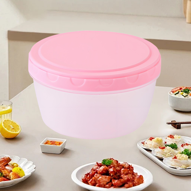 Round Plastic Food Storage Container with Pink Lid